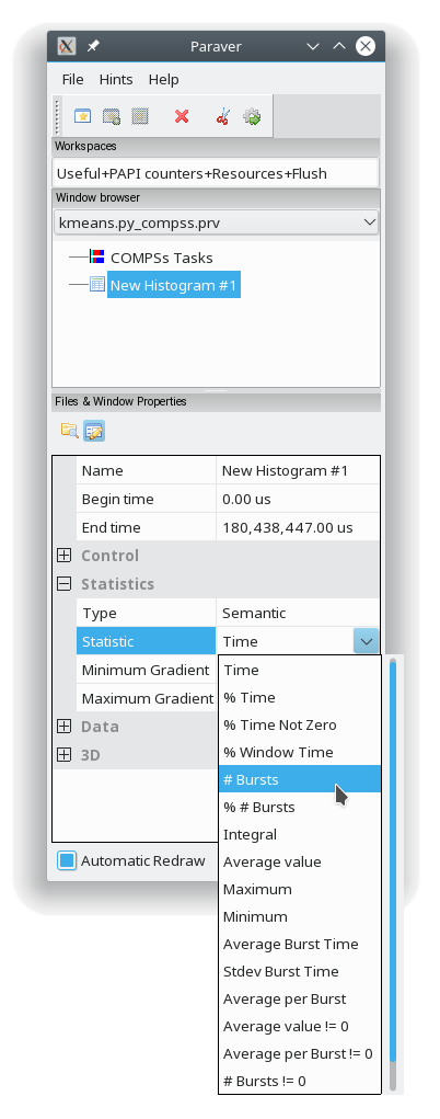 Paraver histogram options menu