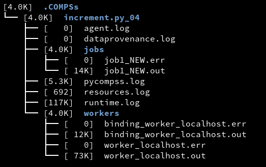 Structure of the logs folder for the Simple java application in **debug** mode