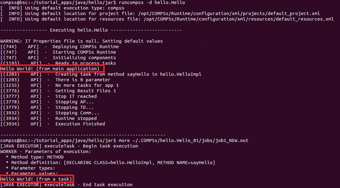 COMPSs execution of the *Hello* java application
